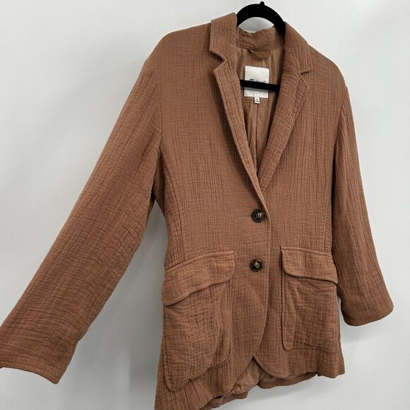 MADEWELL Women's Brown Gauzy Cotton Linen Relaxed Oversize Larsen Blazer Size XS - Picture 9 of 12